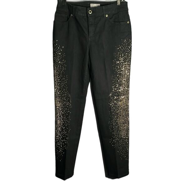 Chico’s Black So Slimming Straight Leg Mid Rise Jeans With Gold Studs Size XS - Picture 1 of 9